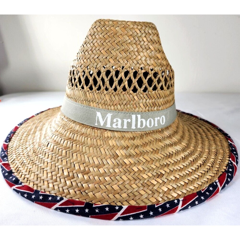 Marlboro Straw Hat XL/L Southern Heritage Country Flag Vintage Stars Bars VTG